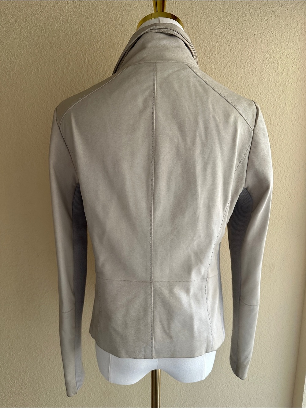 Vince Beige Asymmetrical Multiway Zip Leather Jacket - Picture 7 of 16